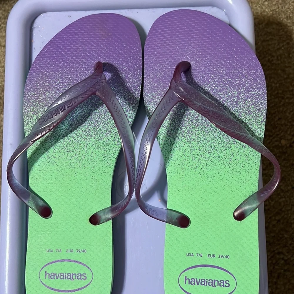 🎉HP🎉 Havaianas Hydro Purple Green Ombré Fantasia Up Flip-Flop US Size 7/… - Picture 7 of 11